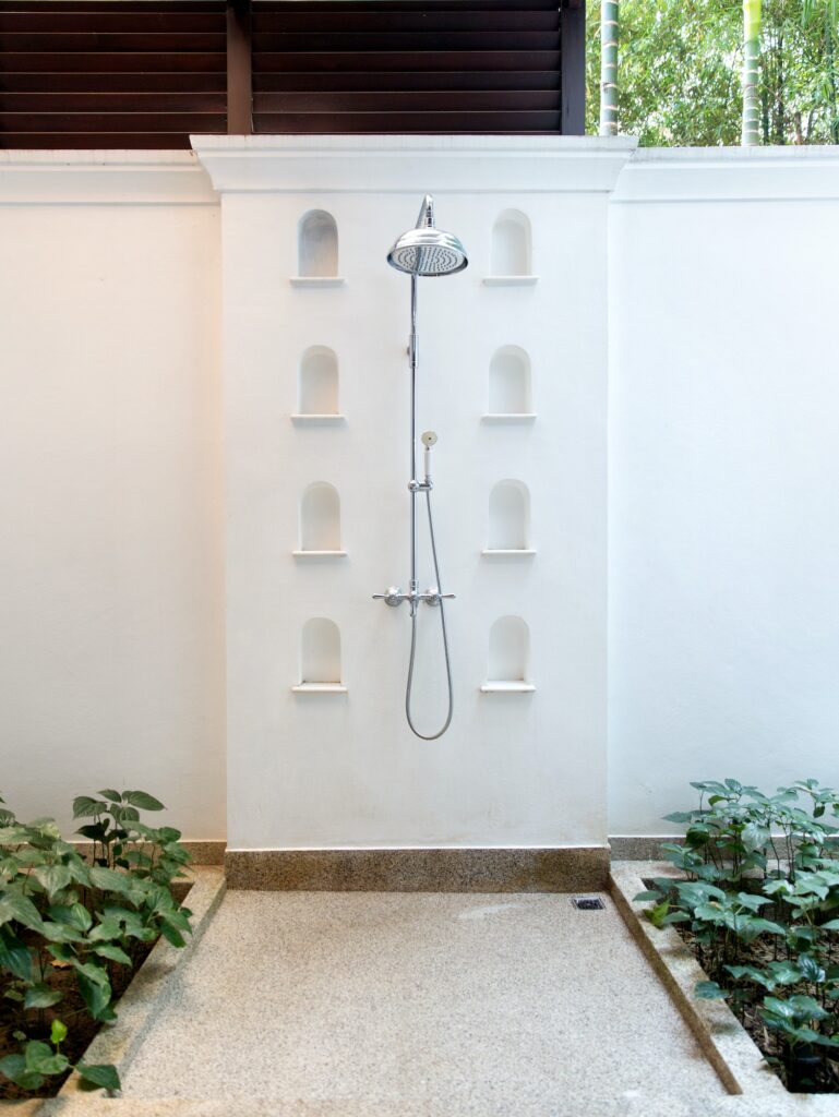 outdoor shower at exotic hotel